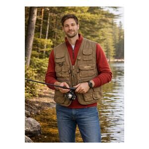 Pflueger Mens Outwear Fly Fishing Brown Vest with Pockets Size M